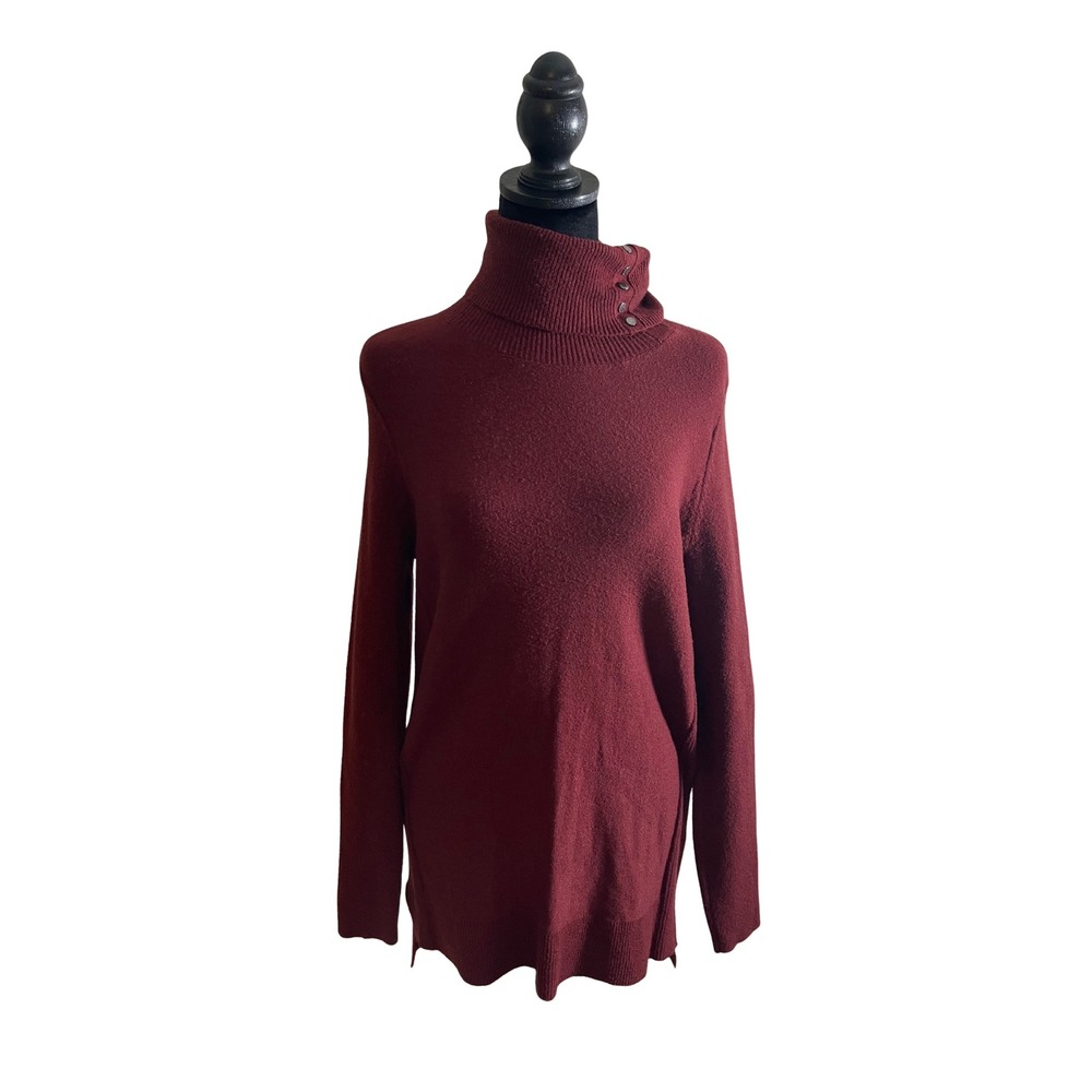 Calvin Klein Jeans Womens Turtleneck Wool Sweater Dress Maroon Buttons M
